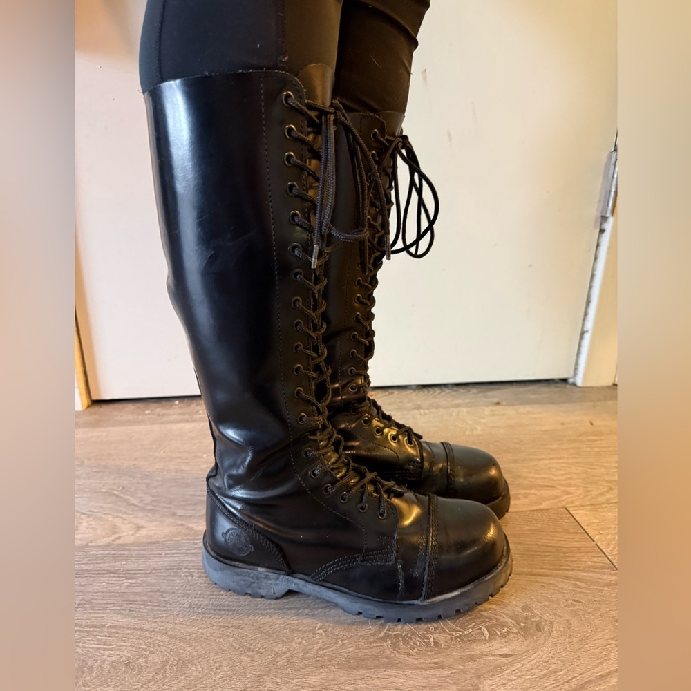 Nevermind Goth Rivet Lace Up Combat 20 Eye Knee High Boots size 9